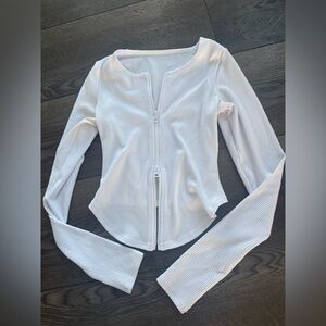 ALO Yoga White Ribbed Button Down Shirt